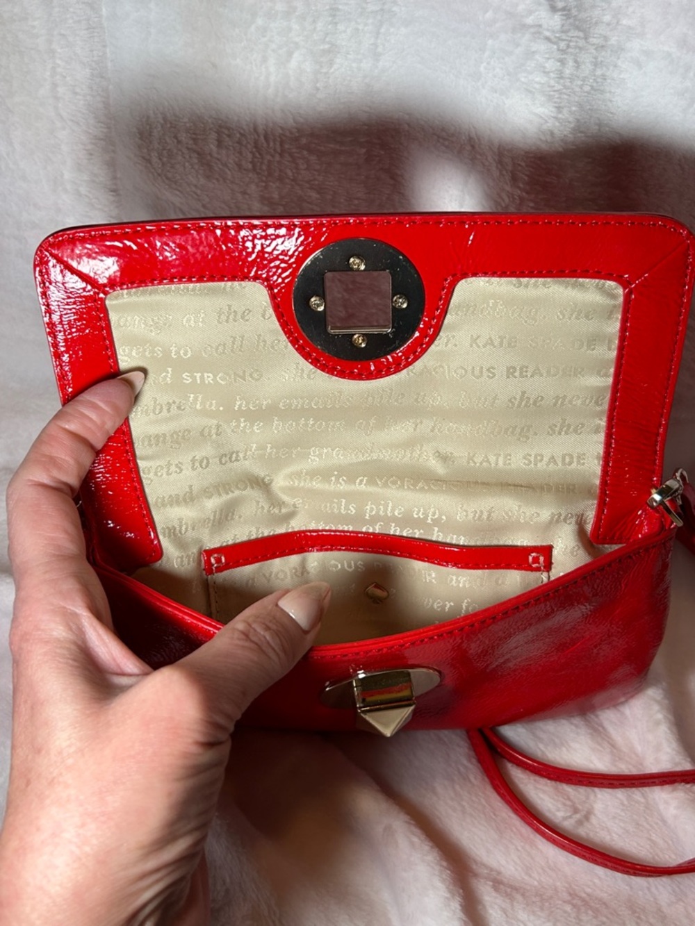 387. Kate Spade Red Fanfare Missy clutch/crossbody-Storybook lining - Picture 7 of 11